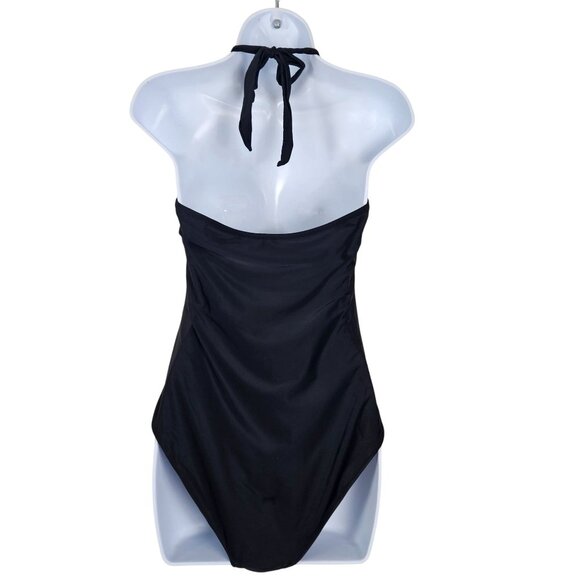 Suuksess Women’s Large Black Ruffle Halter One-Piece Swimsuit V -Neck Sexy Beach - Picture 7 of 13